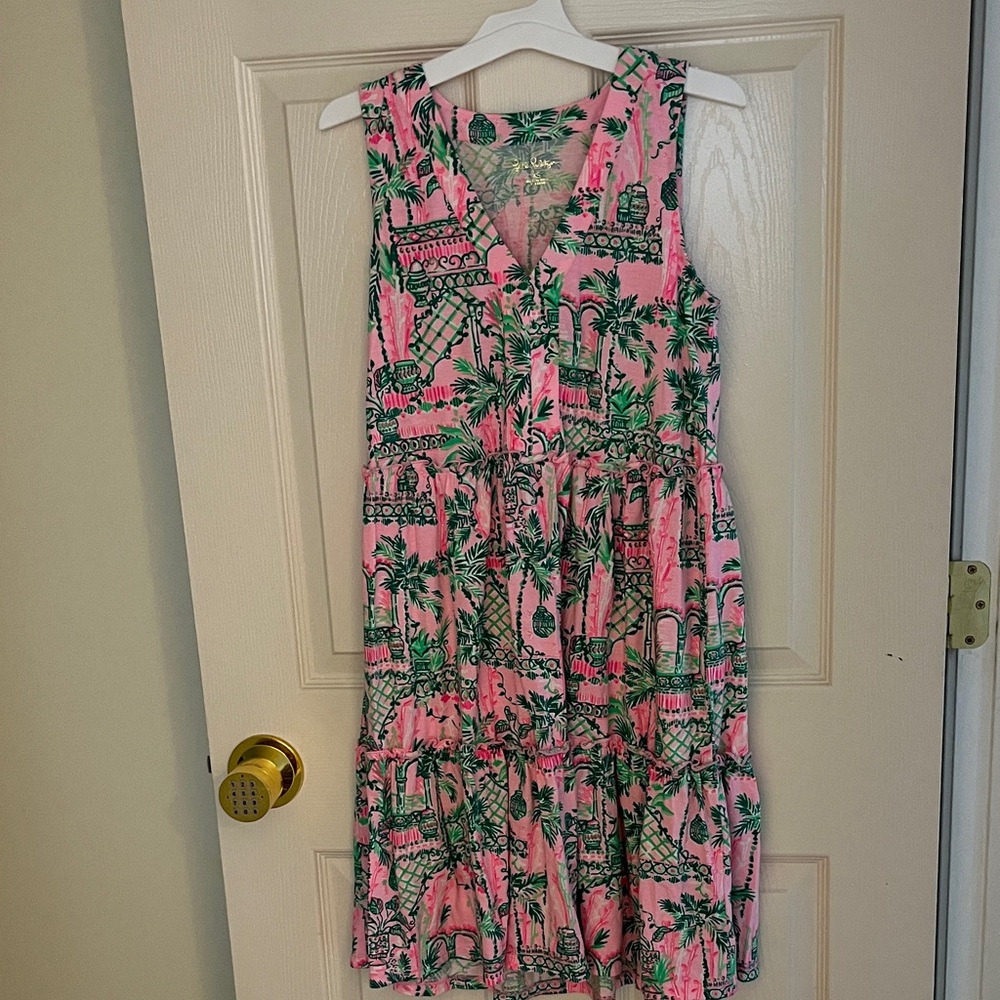 Lilly Pulitzer Pink & Green Tropical Print Sleeveless Dress
